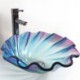 Tempered Glass Sink with Translucent Colorful Scallop Shape (Faucet Not Included)