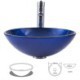 Modern Round Tempered Glass Bathroom Sink with Blue Stripes