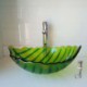 Green Leaf Shaped Tempered Glass Bathroom Sink Modern