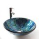 Bathroom Sink in Round Blue Tempered Glass (Faucet Not Included)