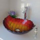 Gold Red Gradient Color Leaf Shape Modern Simple Tempered Glass Bathroom Sink