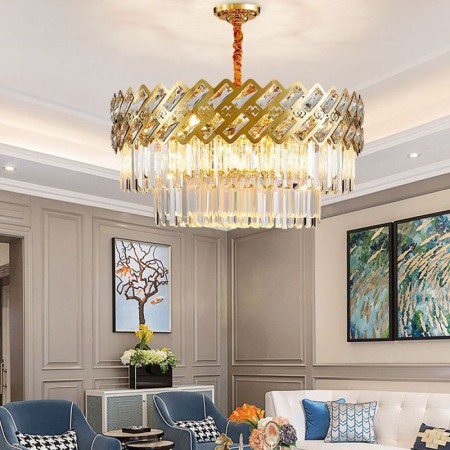 Modern Glass Pendant Light Living Room Bedroom Gold Circular Stainless Steel Chandelier