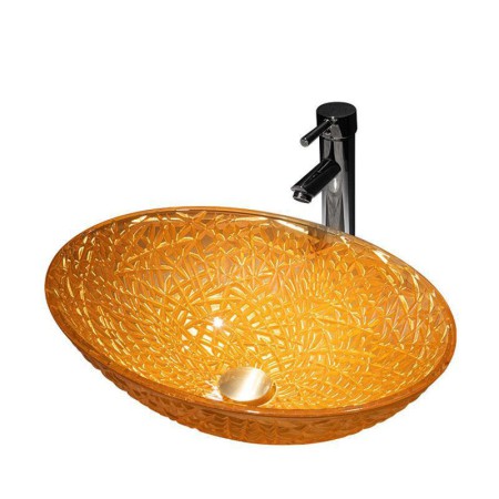 Bathroom Counter Basin Oval Golden Glass Wash Basin