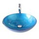 Tempered Glass Basin in a Round Light Blue Swirl Pattern