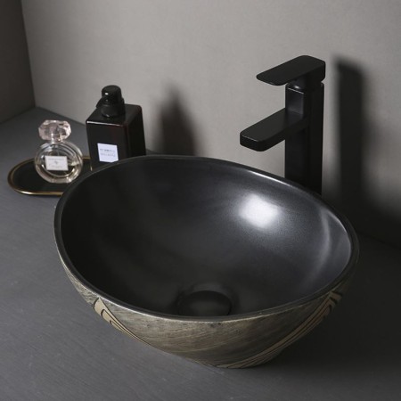 European Retro Style Black Ceramic Wash Basin Bathroom Sink