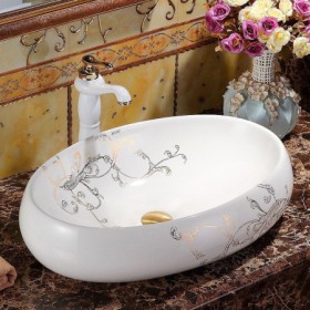 Ceramic Wash Basin Oval Home Lavatory Countertop Basin in European Style