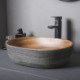 Unique Imitation Wood Grain Basin Oval Ceramic Bathroom Wash Basin