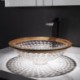 Bathroom Vanity Sink with Circular Glass Wash Basin and Brown Decorative Edge