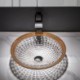 Bathroom Vanity Sink with Circular Glass Wash Basin and Brown Decorative Edge