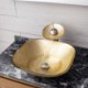 Gold Color Glass Basin Bathroom Countertop Waterfall Vessel Sink Tap Square Sink and Faucet Set