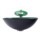 Modern Green Tempered Glass Round Basin Bathroom Sink with Waterfall Faucet