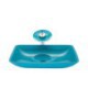 Tempered Glass Square Basin Waterfall Tap Sink Blue Bathroom Sink and Faucet Set