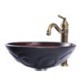 Tempered Glass Basin with/without Tap Retro Wooden Texture Sink and Faucet Set