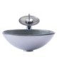 Waterfall Faucet with Modern Hand-drawing Basin Round Tempered Glass Bathroom Sink