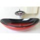 Modern Fashion Oval Red Tempered Glass Vessel Sink with Mounting Ring for Waterfall Faucet and Water Drain Set