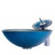 Basin Round Tempered Glass Bathroom Sink with Waterfall Faucet in Modern Wave Design