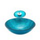 Blue Color Basin Bathroom Countertop Waterfall Vessel Sink Tap Round Sink and Faucet Set