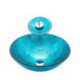 Blue Color Basin Bathroom Countertop Waterfall Vessel Sink Tap Round Sink and Faucet Set