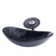 Modern Tempered Glass Bathroom Sink with Black Curved Basin and Waterfall Faucet