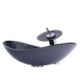 Modern Tempered Glass Bathroom Sink with Black Curved Basin and Waterfall Faucet