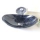 Oval Tempered Glass Bathroom Sink with Waterfall Faucet, Drain, and Mounting Ring