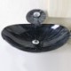 Oval Tempered Glass Bathroom Sink with Waterfall Faucet, Drain, and Mounting Ring