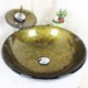 Waterfall Faucet Water Drain Mounting Ring Modern Round Golden Tempered Glass Sink and Faucet Sets