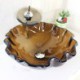 Waterfall Faucet Water Drain Mounting Ring Modern Round Wave Rim Brown Tempered Glass Sink and Faucet Sets