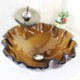 Waterfall Faucet Water Drain Mounting Ring Modern Round Wave Rim Brown Tempered Glass Sink and Faucet Sets