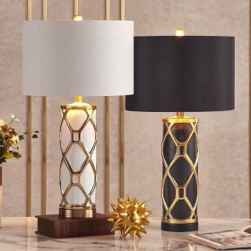 Fabric Lamphade Desk Lamp Bedroom Living Room Ceramic Table Lamp
