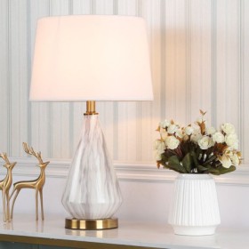 Simple Ceramic Base Lamp Living Room Bedroom Study Light Modern Table Lamp Marble Texture Desk Light