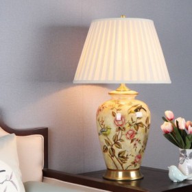 Flower Bird Glaze Lamp Ceramic Base Lighting Living Room Bedroom Light Modern Table Lamp