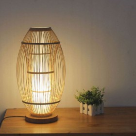 Creative Desk Lamp Bedside Writing Desk Light Elliptical Bamboo Table Lamp