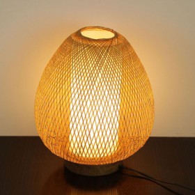 Bedside Hand Woven Lighting Simple Table Lamp Egg Shape Bamboo Desk Lamp