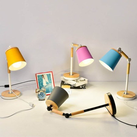 Foldable Rotatable Table Lamp White/Black Fixture Pink/Blue/Green/Yellow/Gray Shade Postmodern Iron + Wooden Table Lamp