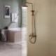 Tub Shower Faucet in Antique Brass with 8-Inch Shower Head and Hand Shower