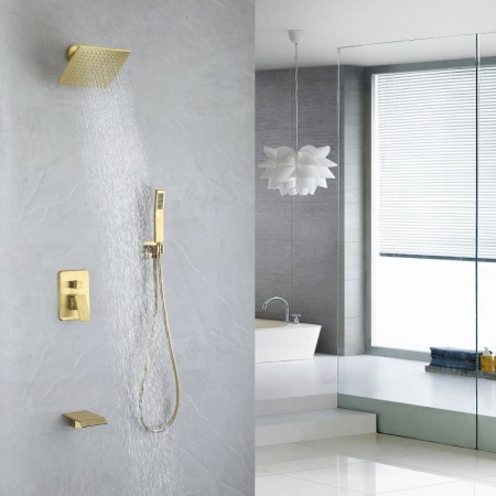 Shower Faucet System with Brushed Gold Finish Concealed Installation Shower Faucet Set