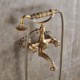 Bathtub Shower Faucets Set Three Knobs Mixer Tap Wall Mounted Bath Shower Set in Antique Brass