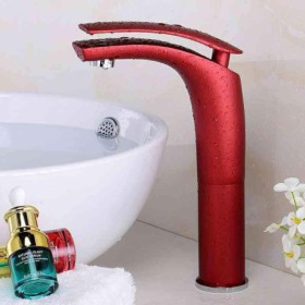 Red Deck Mounted Bathroom Sink Faucet Single Hole Single Handle Red/White 2 Colors