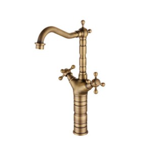 Single Hole Double Handle Antique Brushed Finish Brass Sink Faucet