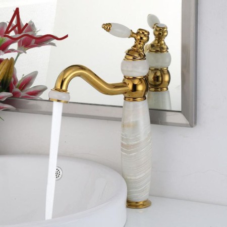 ALL Copper Natural White Stone Basin Lavatory Faucet Luxury Stone Bathroom Faucet