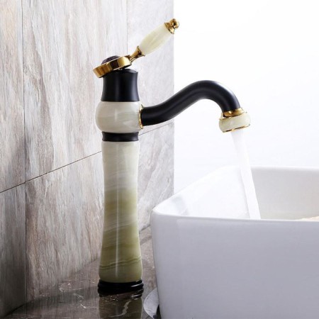 Bathroom Sink Faucet Basin Vanity Mixer Tap Luxury Solid Brass Jade Stone