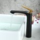 Deck Mounted Single Hole Single Handle Golden Handle Tall European Retro Style Black Bathroom Sink Faucet