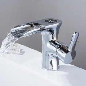 Temperature Digital Display Faucets Solid Brass Basin Taps LED Bathroom Faucet Intelligence