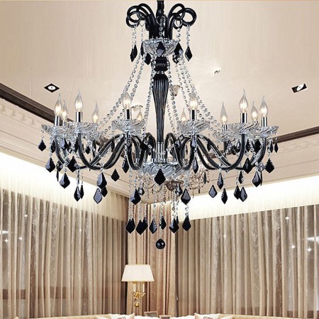 Bedroom Study Living Room Retro Crystal Chandelier European Black Pendant Light