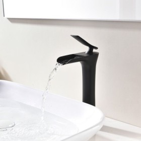Single Hole Single Handle Matt Black Mixer Tap Hot and Cold Water Dispenser Tall Vessel Sink Bathroom Faucet