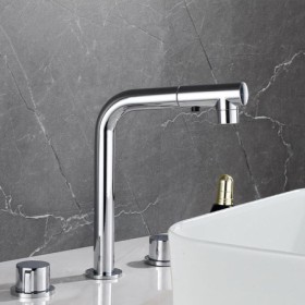 3 Hole Basin Faucet with Pull Down Sprayer Modern Sink Faucet