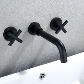 Cross Handles Bathtub Tap Black Wall Mounted Bathroom Faucet