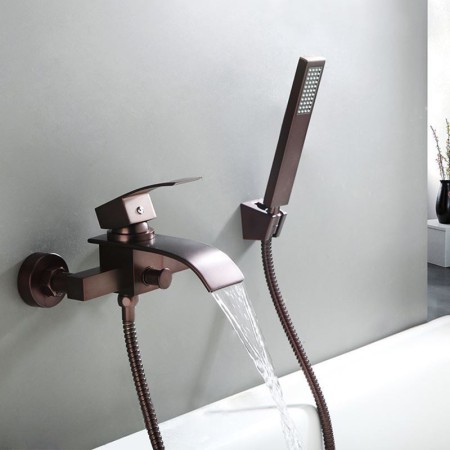 Oil-rubbed Bronze Wall Mount Waterfall Tub Faucet with Hand Shower