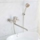 Bathtub Faucet in Brushed Stainless Steel with Wall Mounted Supercharged Handheld Shower